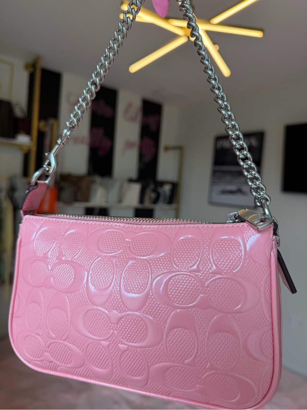 ๐ Coach Nolita 19 Pink Patent Signature Chain Bag CC727 NWT Barbiecore - Picture 5 of 17